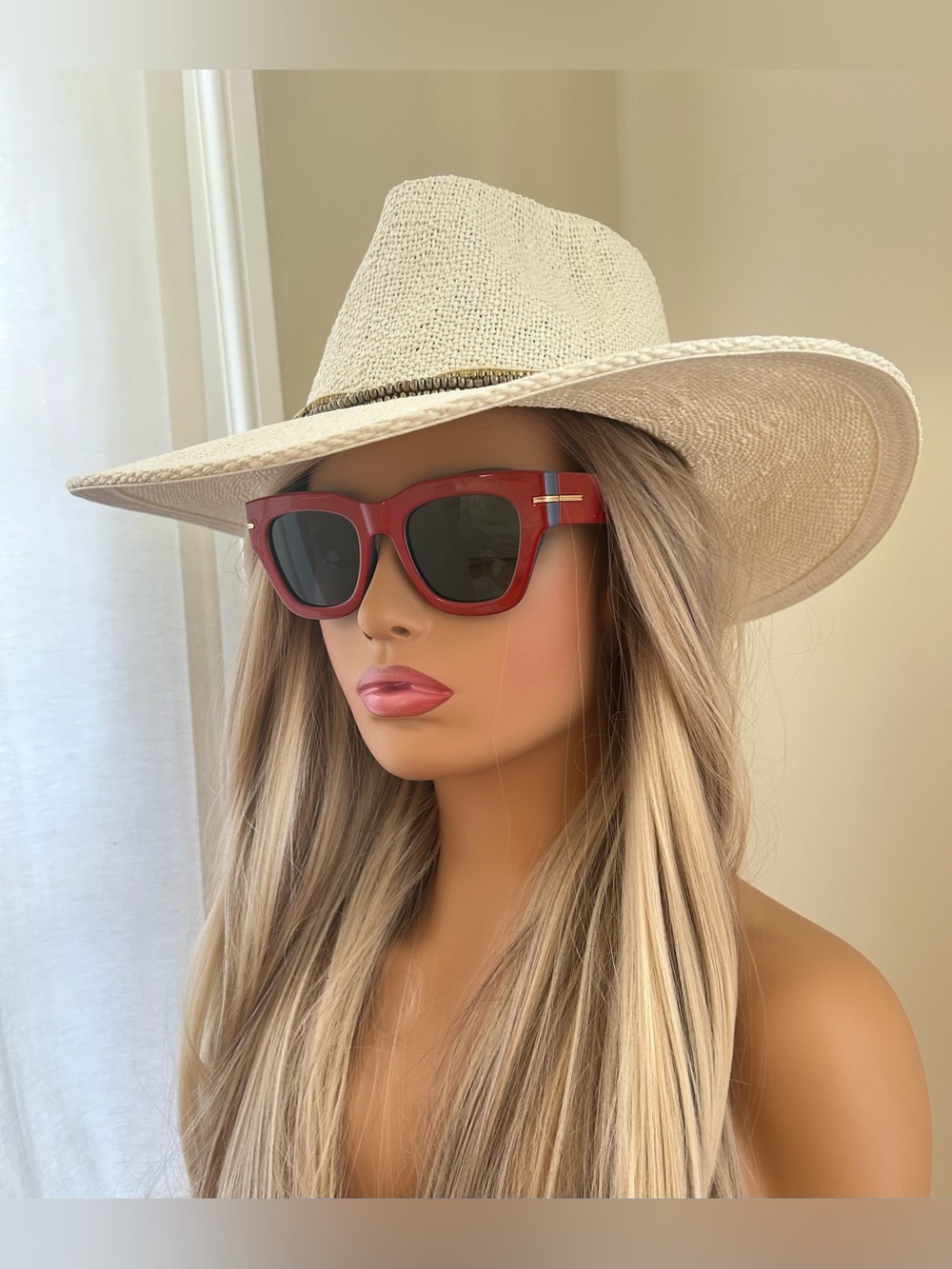 Free People Monte Carlo Wide Brim Beaded Hatband Ivory White Hat OS - Picture 9 of 9